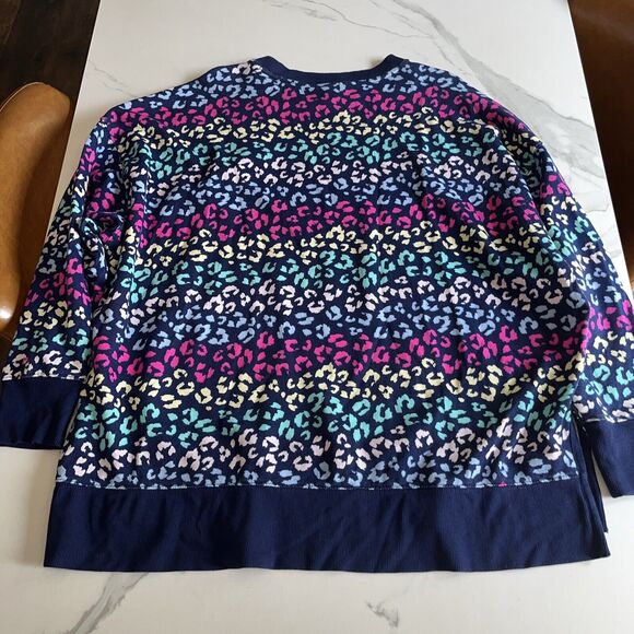 Cabana Crown & Ivy Tunic Sweatshirt XL Navy Blue Colorful All Over Leopard Print - Picture 9 of 10